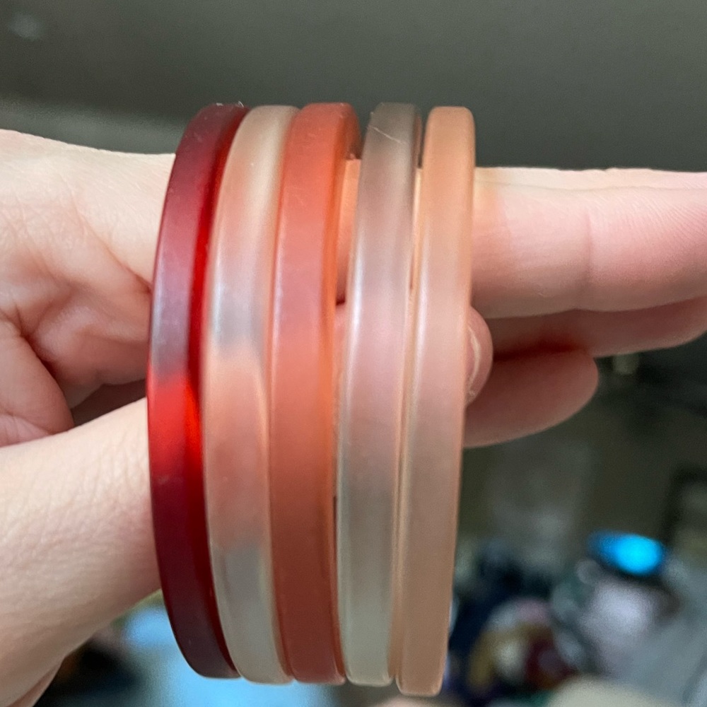 Vintage Lucite Bangle Bracelets - blush red pale coral taupe - set of 5